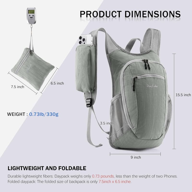 Lightweight 10L Packable Hiking Daypack for Men & Women