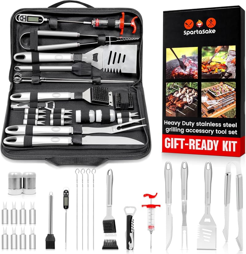 Stainless Steel BBQ Grilling Tools Set for Men & Women (24 pcs)
