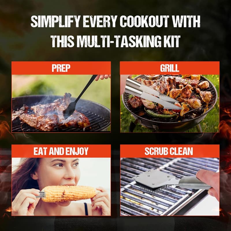 Stainless Steel BBQ Grilling Tools Set for Men & Women (24 pcs)