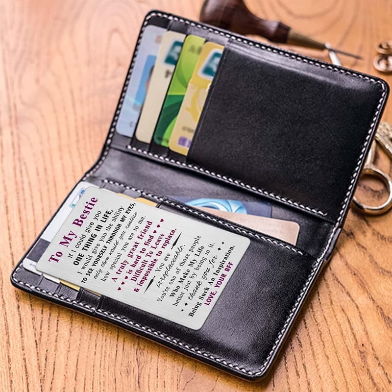 Long Distance Friendship Card for Besties - Engraved Wallet Gift