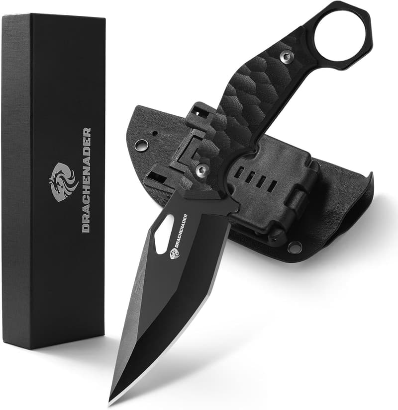 Tactical Survival Knife with Kydex Sheath - Black EDC 9
