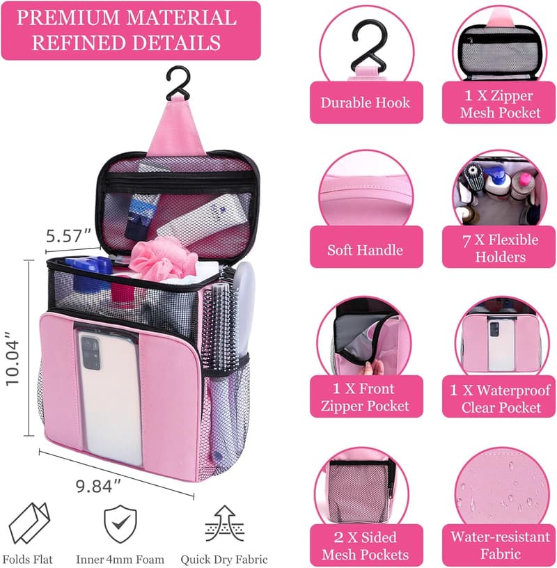 Portable Hanging Mesh Shower Caddy - Travel Toiletry Organizer for Women