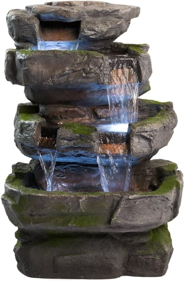 Outdoor Rock Fountain: Weather-Resistant Garden Water Feature with LED Lights