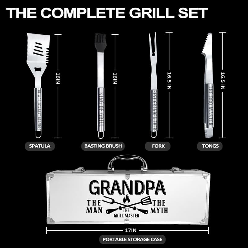 Grilling Accessories Kit for Grandpa - Heavy Duty Stainless Steel