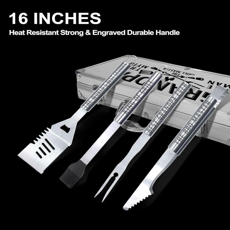 Grilling Accessories Kit for Grandpa - Heavy Duty Stainless Steel