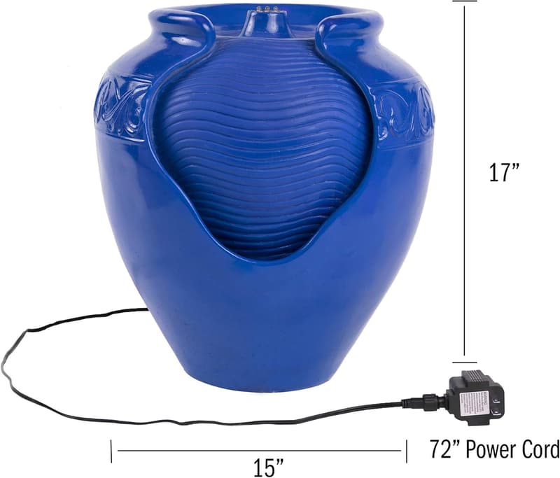 Cobalt Blue Indoor/Outdoor Ceramic-Look Fountain with LED Lights