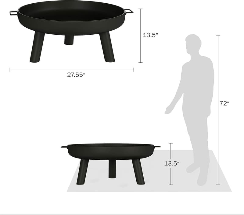 Outdoor 27.5-Inch Wood Burning Fire Pit with Cover