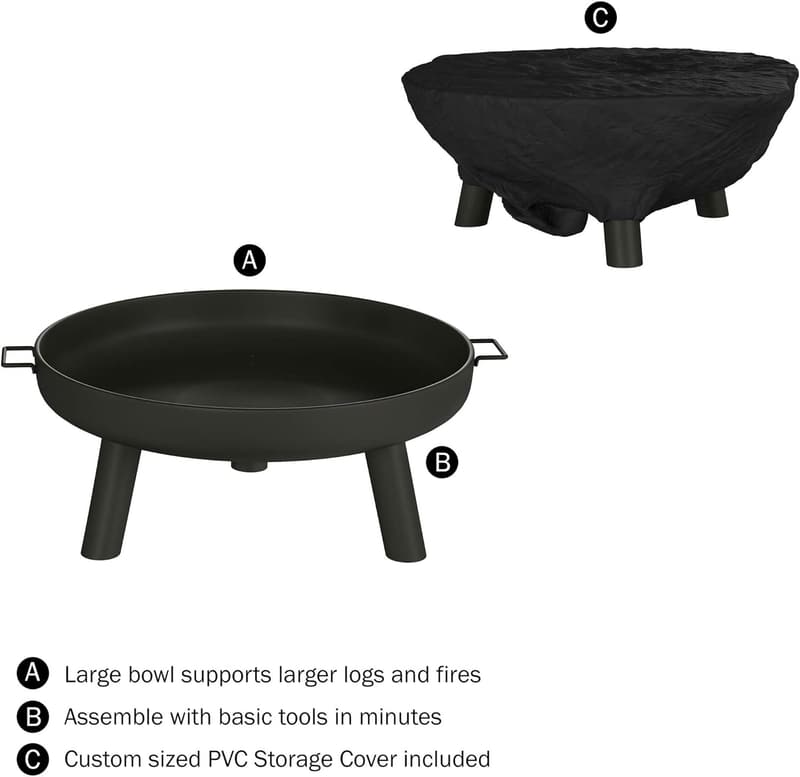 Outdoor 27.5-Inch Wood Burning Fire Pit with Cover