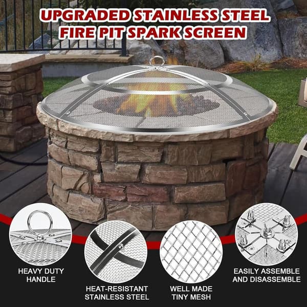 24-Inch Stainless Steel Fire Pit Spark Screen with Handle & Poker