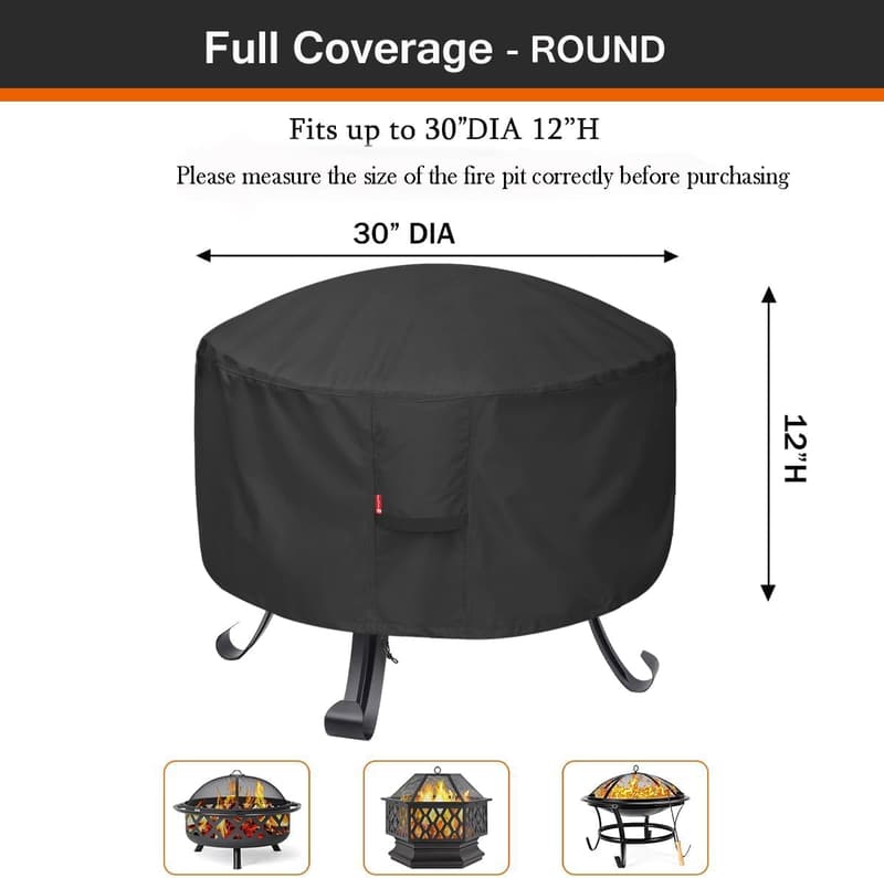Round Waterproof Fire Pit Cover for 27-30