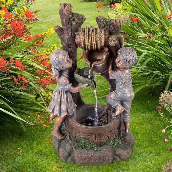 Cascading Outdoor Water Fountain with LED Lights for Garden