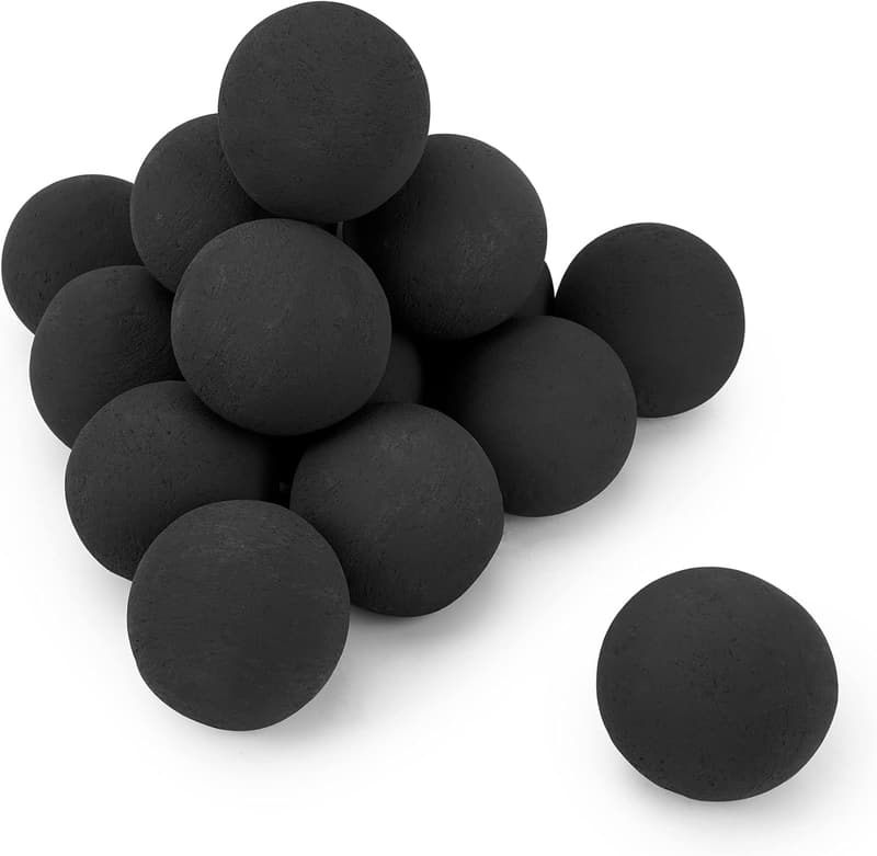 Ceramic Fire Balls - 3” Round Black Stones for Fire Pit, Set of 15