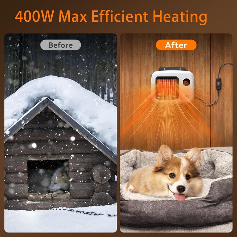 Outdoor Dog House Heater with Thermostat, 200/400W