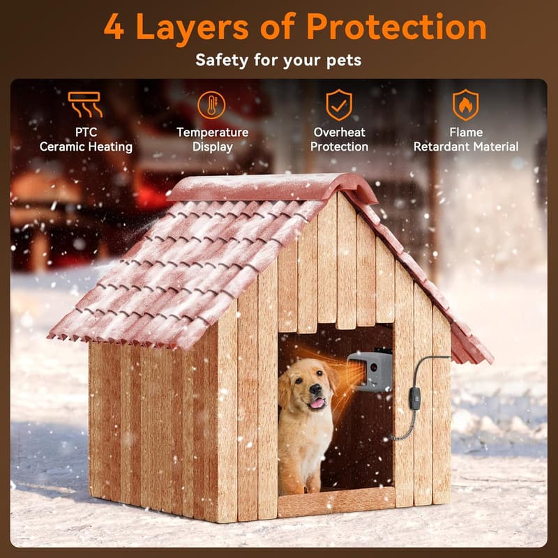 Outdoor Dog House Heater with Thermostat, 200/400W