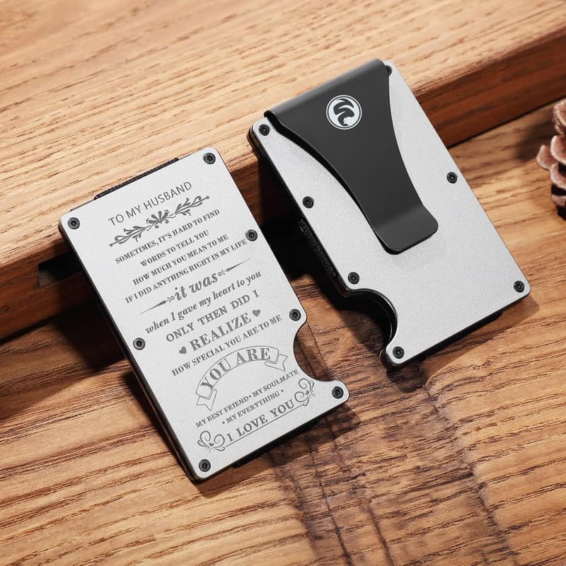 Personalized Engraved Slim Wallet with Love Message for Husband
