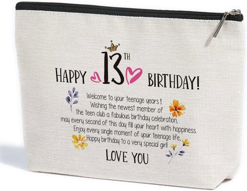 13th Birthday Makeup Bag for Girls - Cute Cosmetic Gift