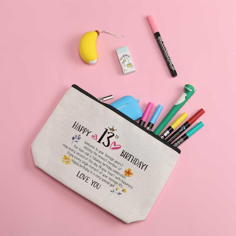 13th Birthday Makeup Bag for Girls - Cute Cosmetic Gift