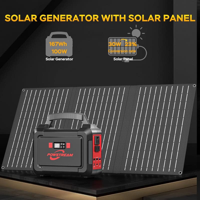Portable Solar Power Station 167Wh with 30W Solar Panel
