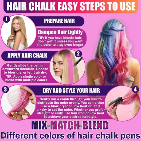 Trendy Hair Chalk Makeup Kit for Girls Ages 7-14