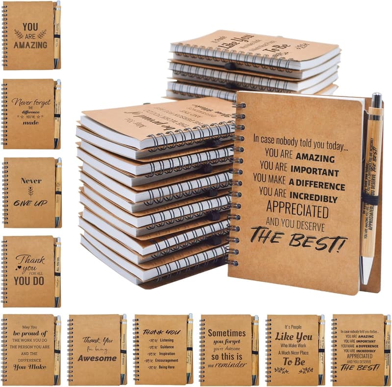 Employee Appreciation Gift Set - 10 Motivational Notebooks & Pens