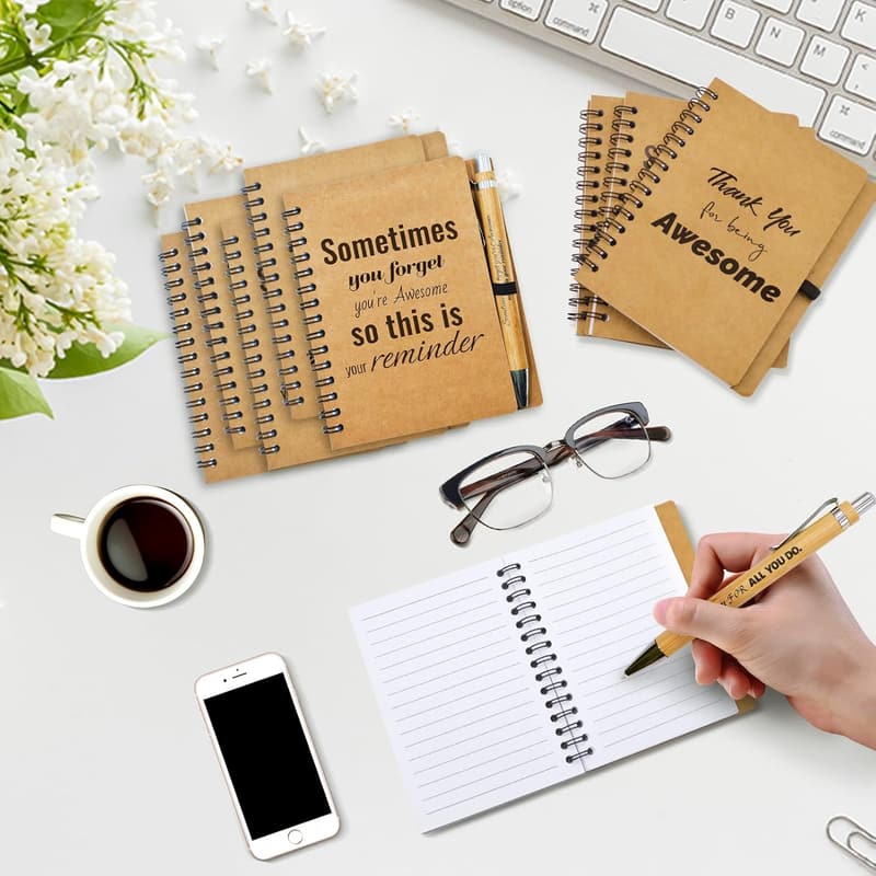 Employee Appreciation Gift Set - 10 Motivational Notebooks & Pens
