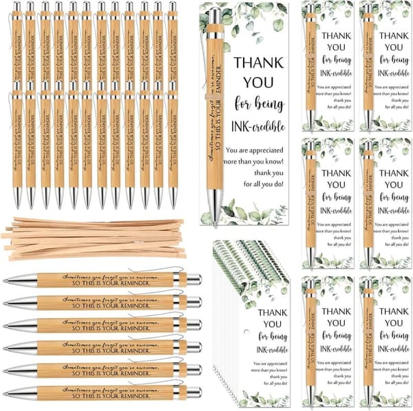 Employee Appreciation Gift Set: Bamboo Pens & Inspirational Cards