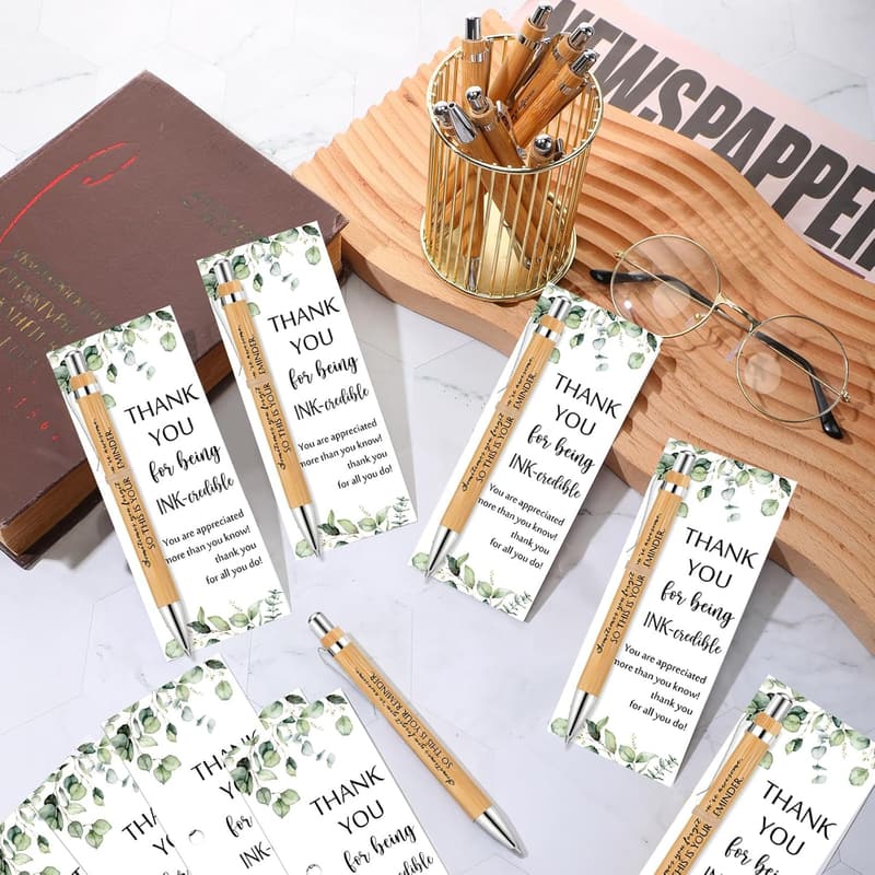 Employee Appreciation Gift Set: Bamboo Pens & Inspirational Cards