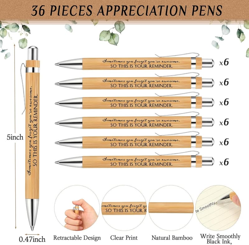 Employee Appreciation Gift Set: Bamboo Pens & Inspirational Cards