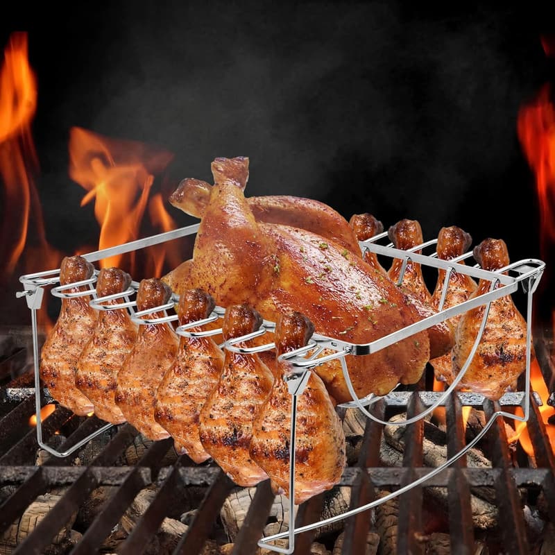 Premium 3-in-1 Rib and Chicken Leg Rack for Grilling