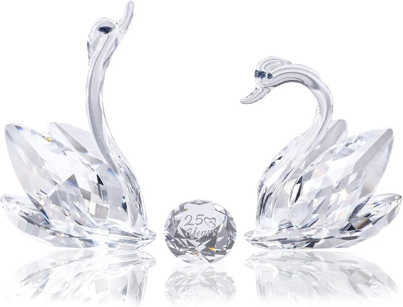 25th Anniversary Crystal Swan Gift for Couples, Silver Figurine