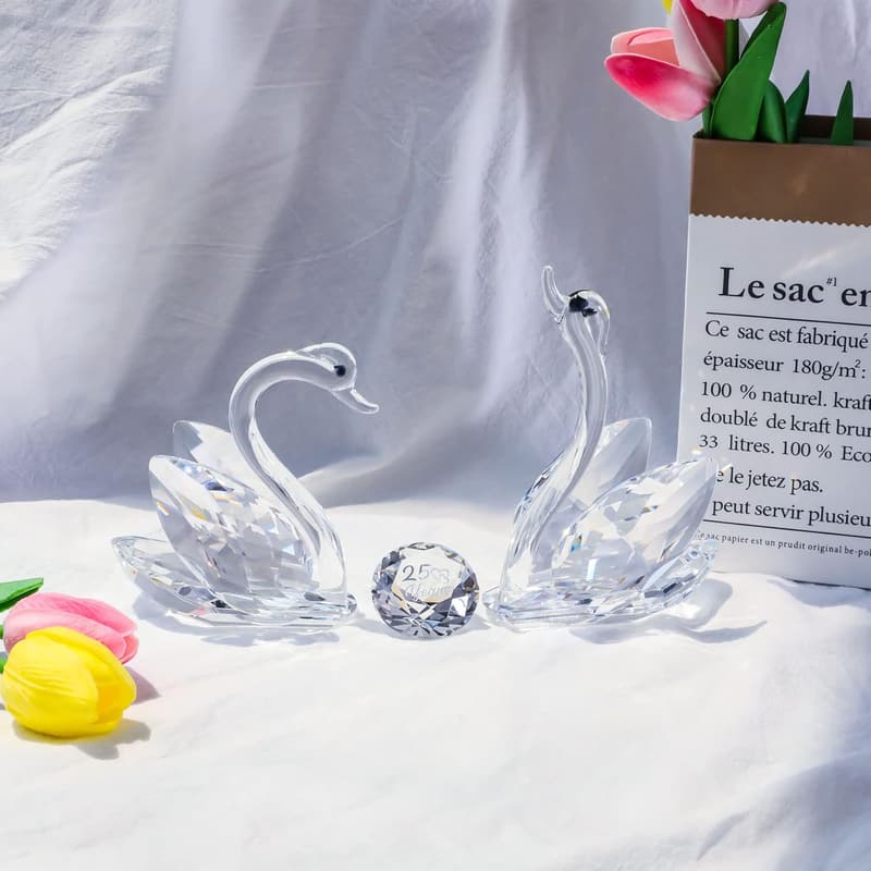 25th Anniversary Crystal Swan Gift for Couples, Silver Figurine