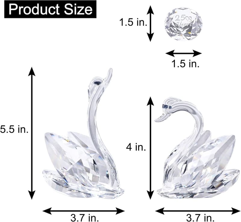25th Anniversary Crystal Swan Gift for Couples, Silver Figurine