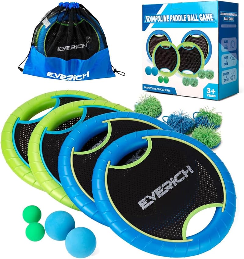 Trampoline Paddle Ball Set - 4 Paddles & 8 Balls for Kids