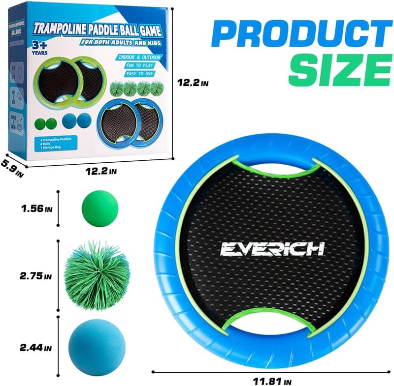 Trampoline Paddle Ball Set - 4 Paddles & 8 Balls for Kids