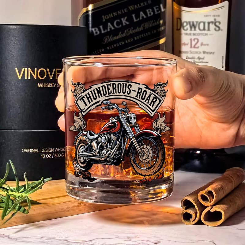 Motorcycle Whiskey Glass - Ideal Gift for Bikers & Dads
