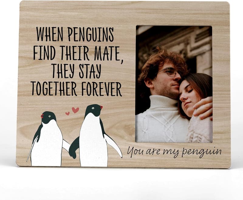 Valentine's Day Penguin Photo Frame for Couples (4x6 Inch)