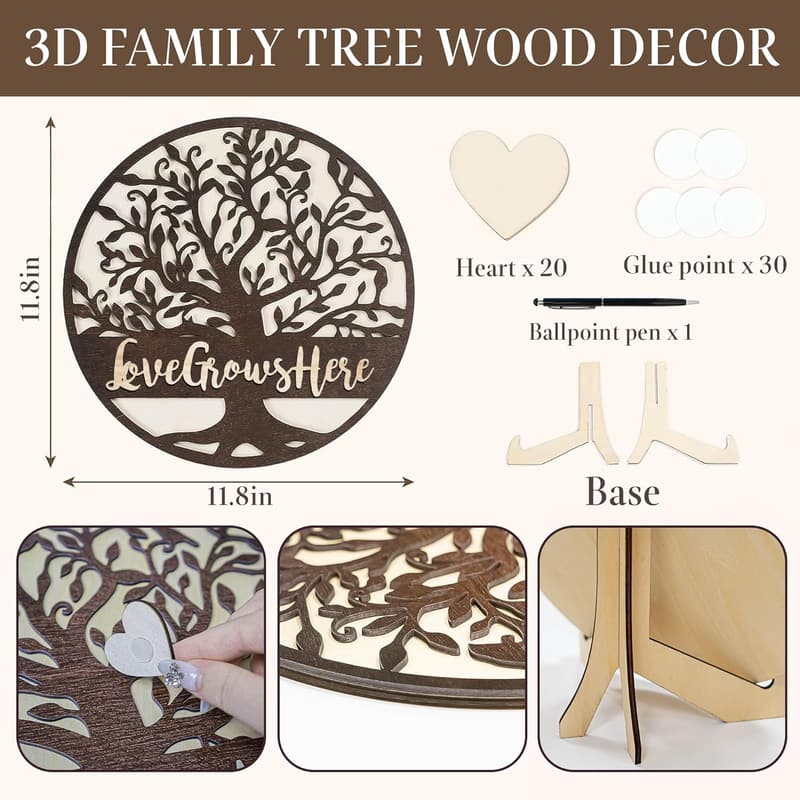 Mother's Day 3D Wooden Family Tree Decor Gift for Mom