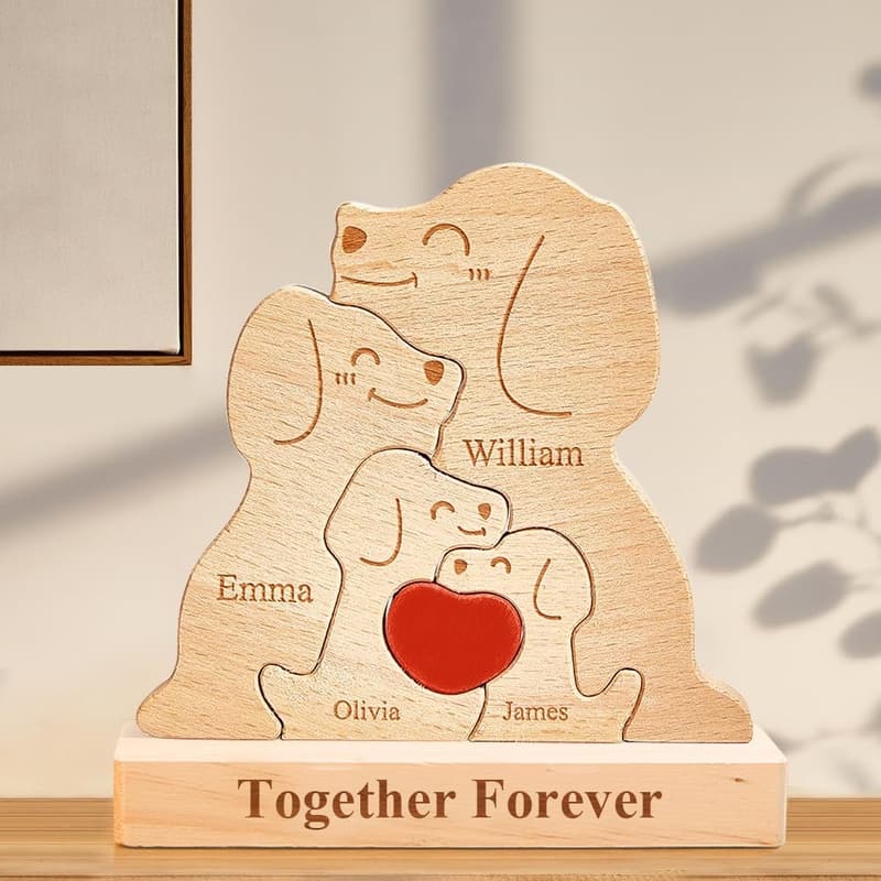 Mother's Day Personalized Wooden Dog Puzzle with Family Names