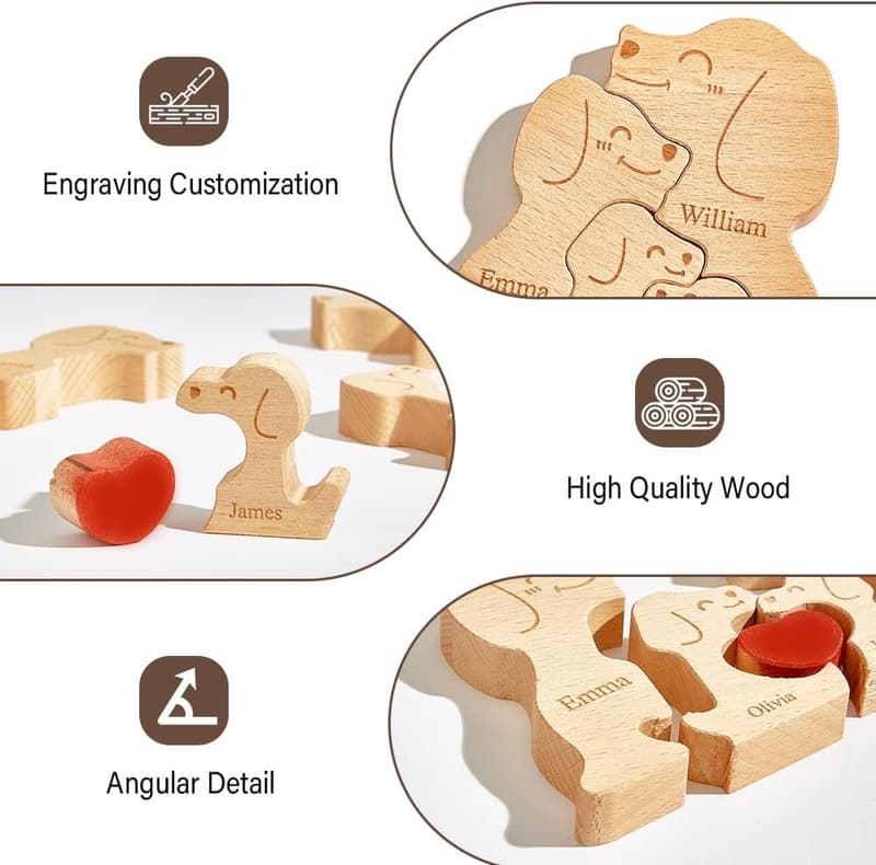Mother's Day Personalized Wooden Dog Puzzle with Family Names