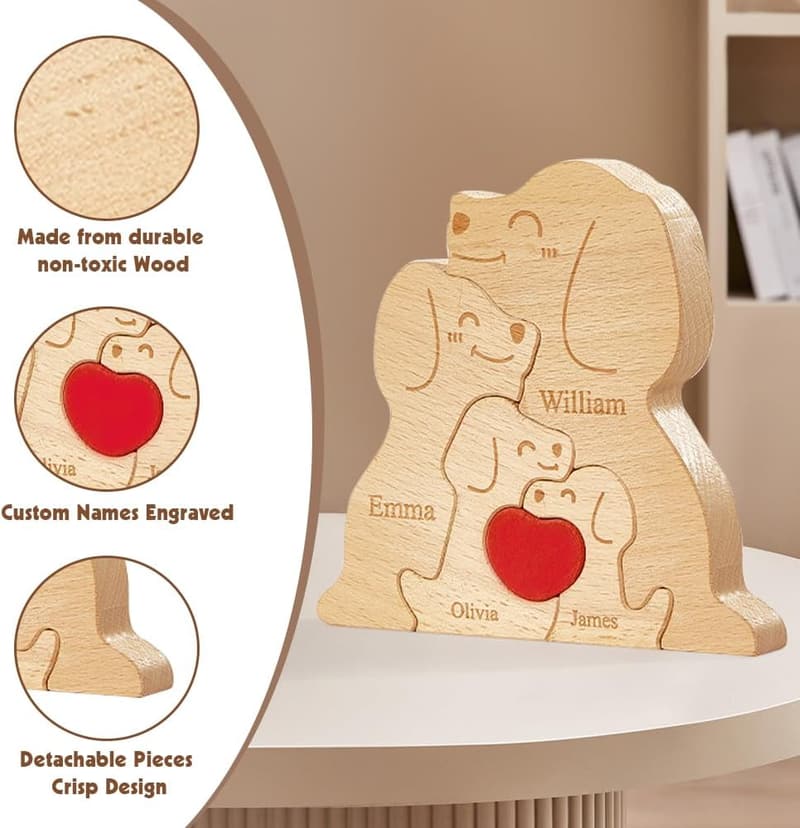 Mother's Day Personalized Wooden Dog Puzzle with Family Names