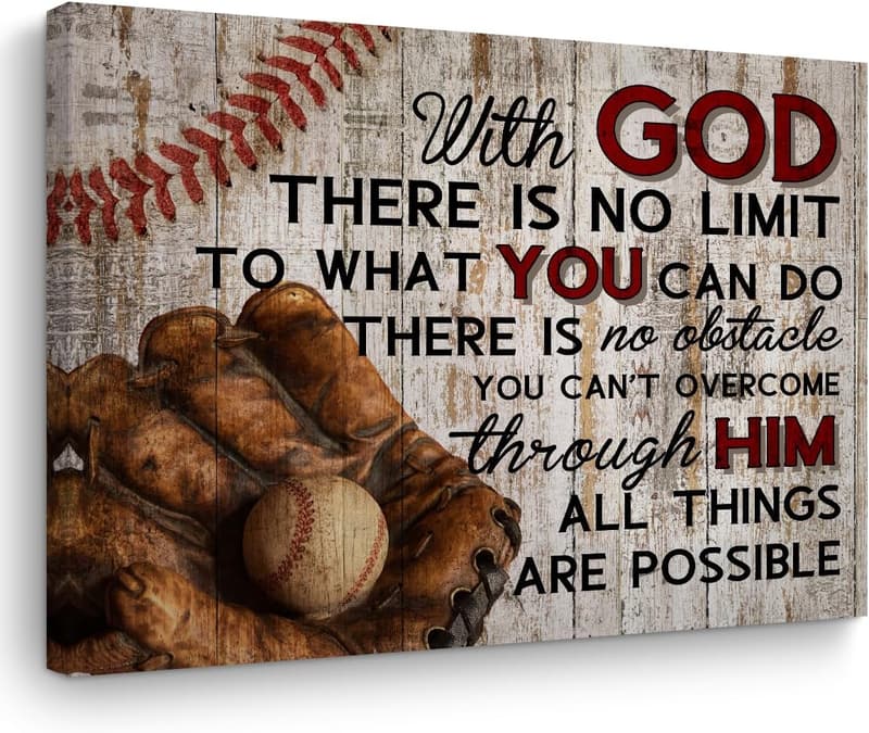 Inspirational Baseball Canvas Wall Art for Coach & Boys Room