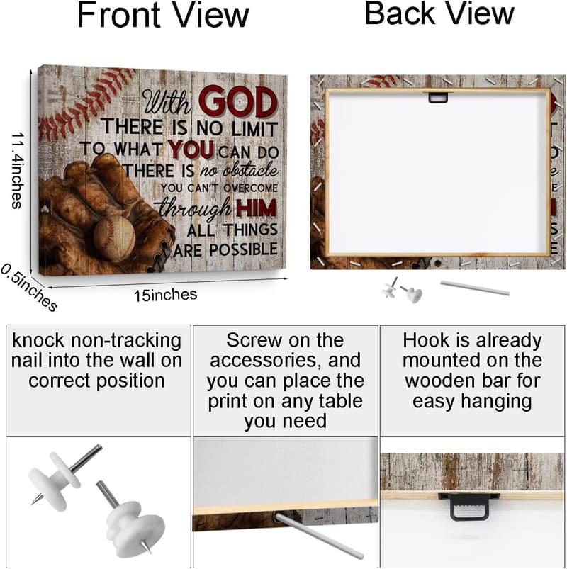 Inspirational Baseball Canvas Wall Art for Coach & Boys Room