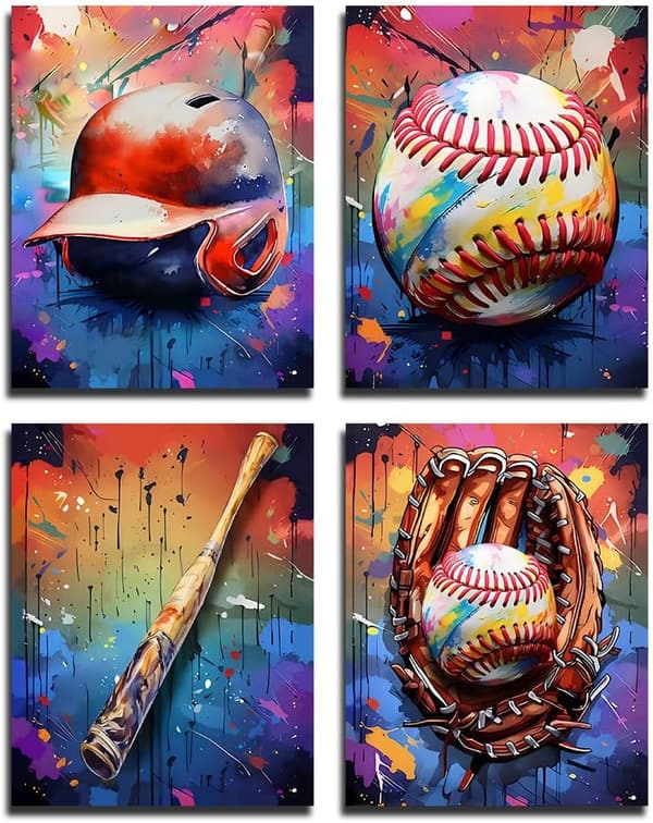 Vintage Baseball Canvas Art Prints – Boys' Room Decor Set of 4