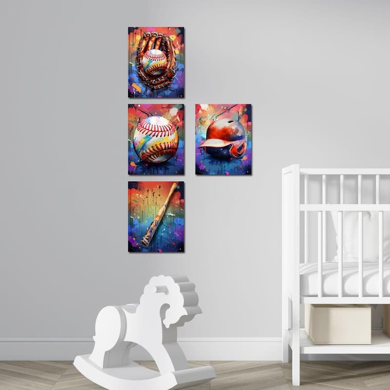Vintage Baseball Canvas Art Prints – Boys' Room Decor Set of 4