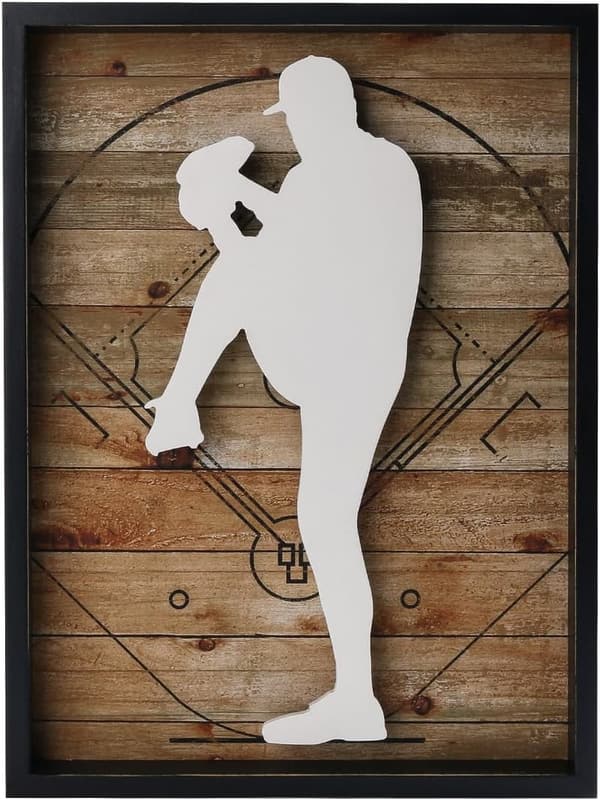 Vintage Baseball Pitcher Framed Wall Art for Teen Boys