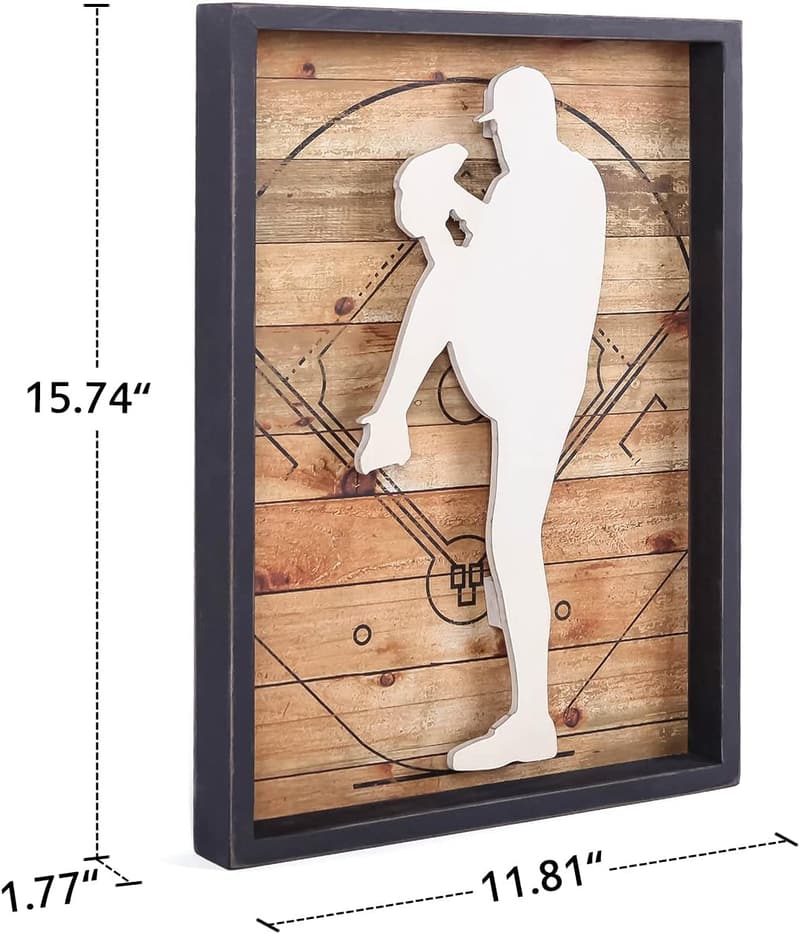 Vintage Baseball Pitcher Framed Wall Art for Teen Boys