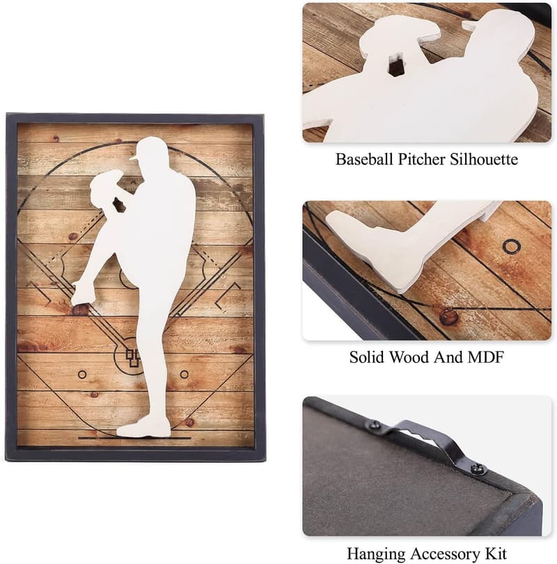 Vintage Baseball Pitcher Framed Wall Art for Teen Boys