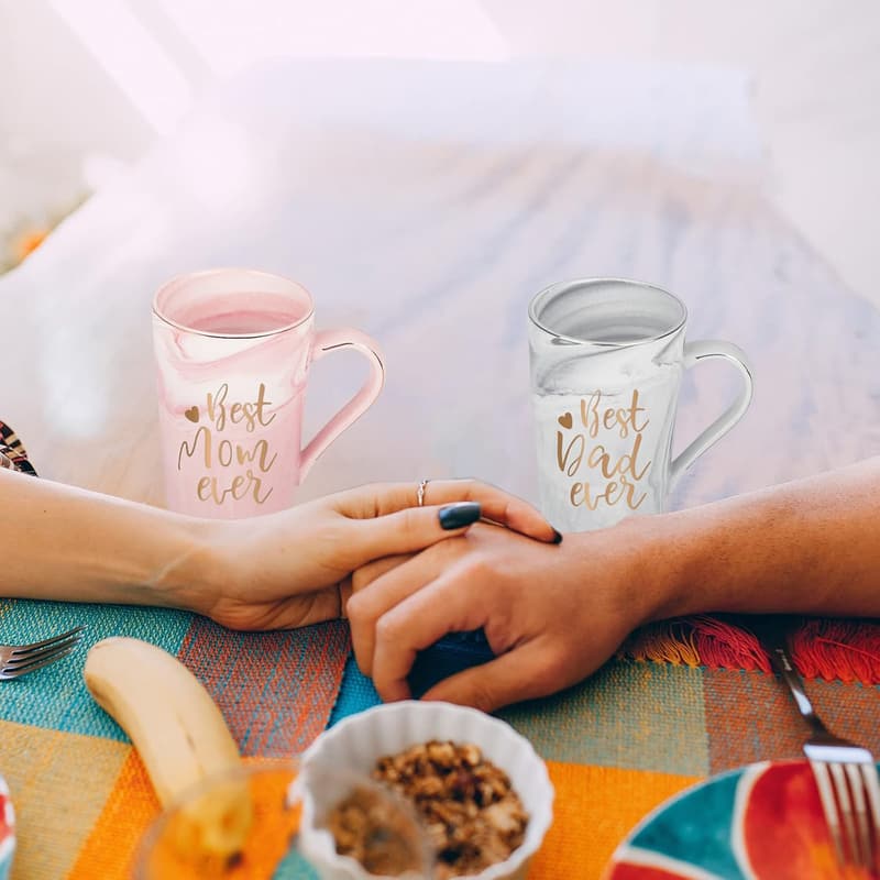 Mother's & Father's Day Marble Coffee Mug Set with Coaster & Spoon