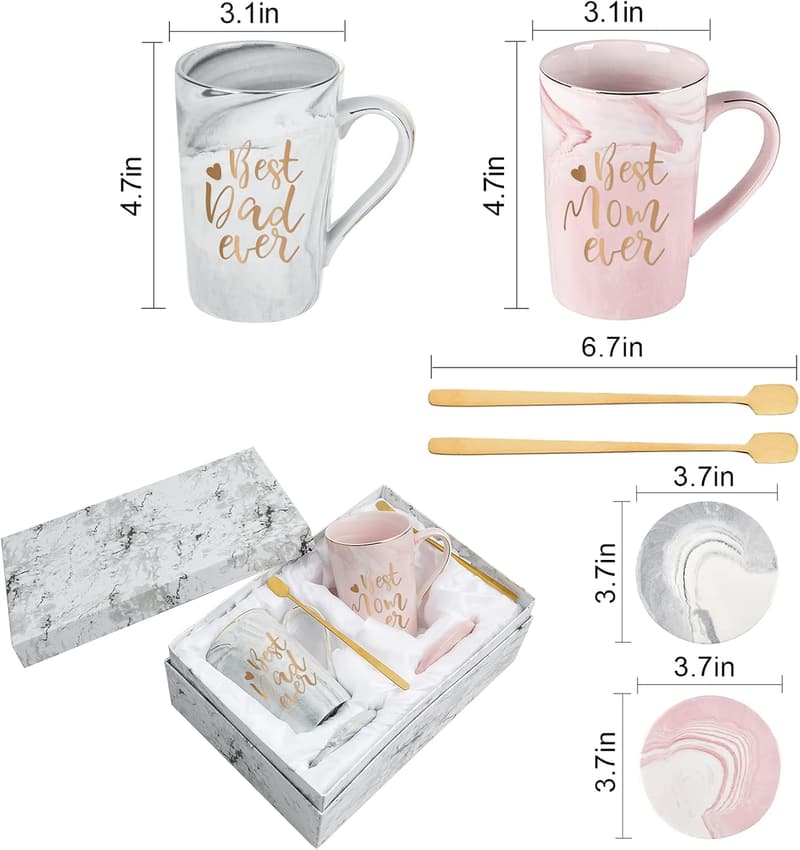 Mother's & Father's Day Marble Coffee Mug Set with Coaster & Spoon