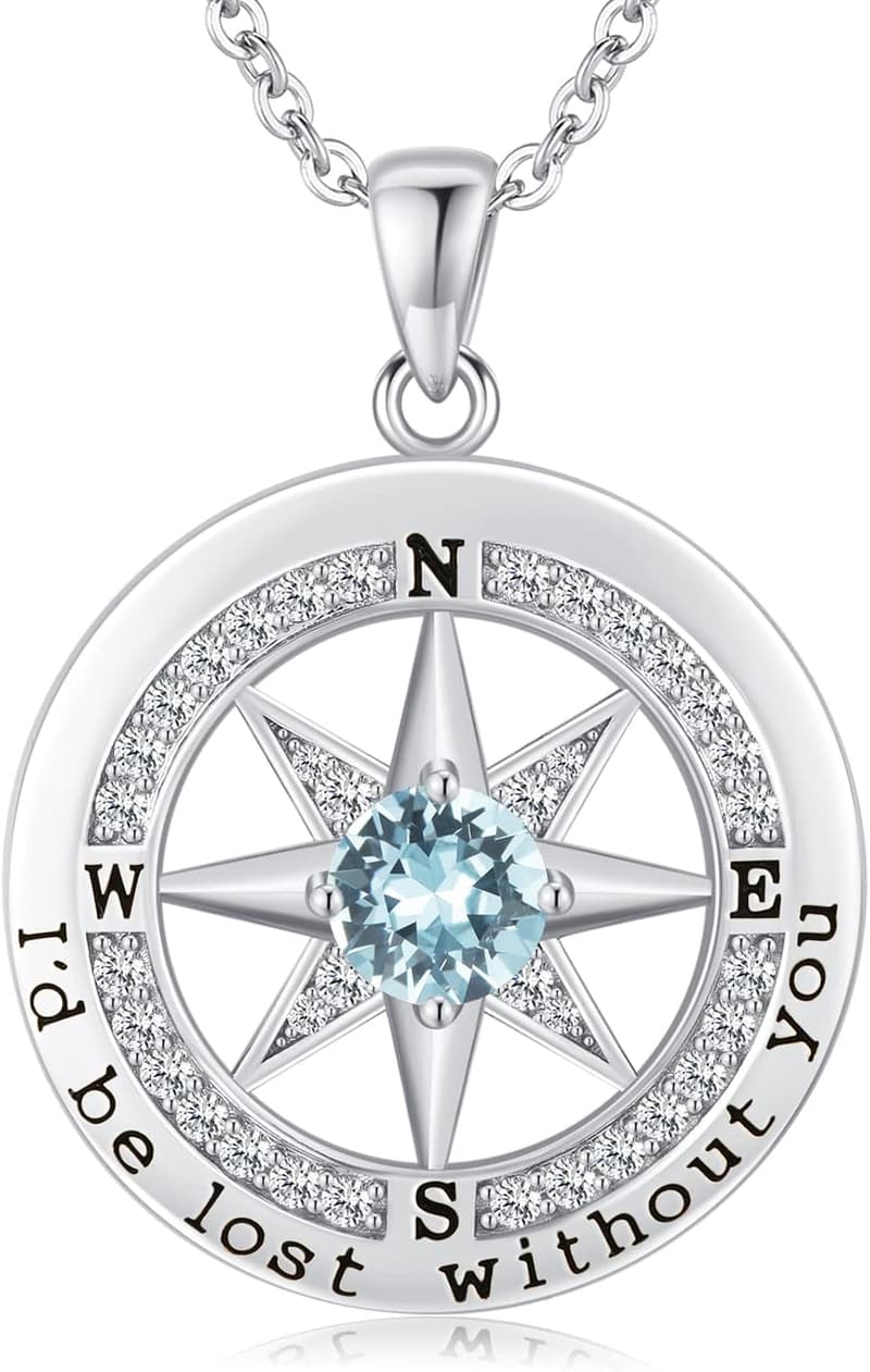 Sterling Silver Compass Necklace for Anniversary Gift